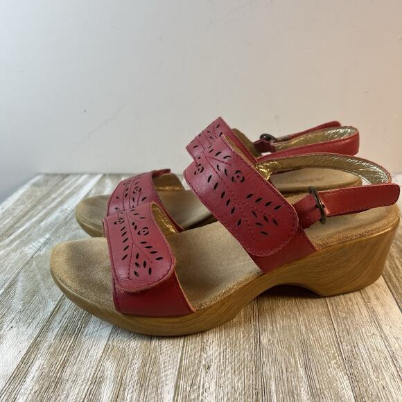 Alegria Red Leather Buckle Platform Sandals Size 8 41 10-10.5 - Picture 1 of 12